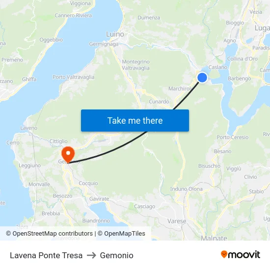 Lavena Ponte Tresa to Gemonio map