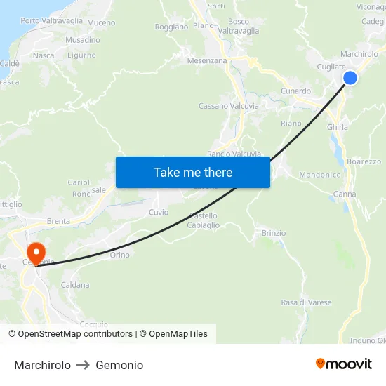 Marchirolo to Gemonio map
