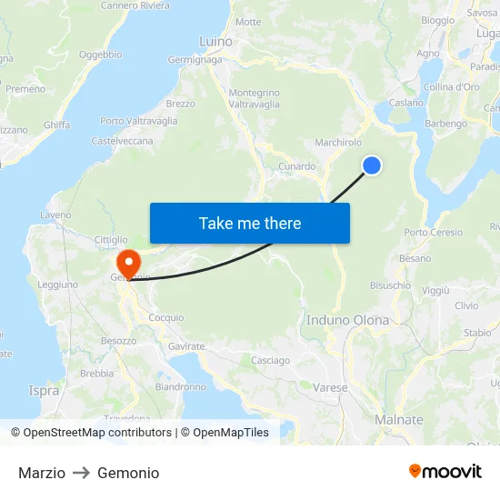 Marzio to Gemonio map