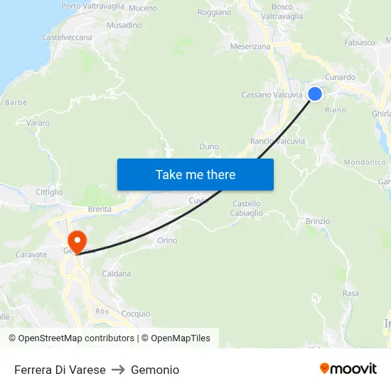 Ferrera Di Varese to Gemonio map