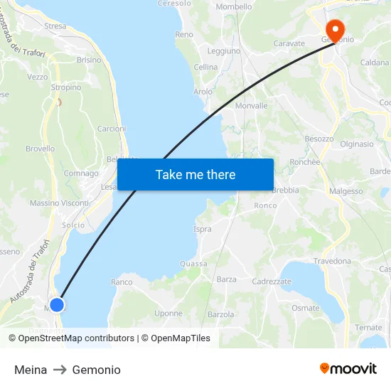 Meina to Gemonio map