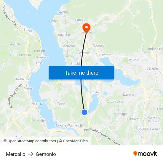 Mercallo to Gemonio map