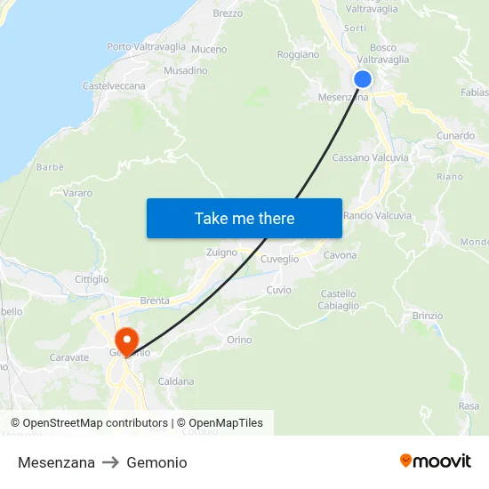 Mesenzana to Gemonio map