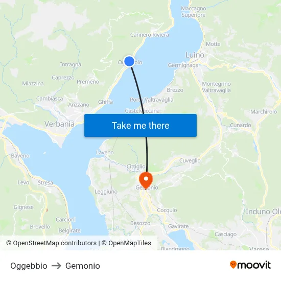Oggebbio to Gemonio map