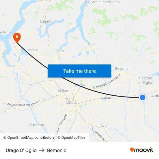 Urago D' Oglio to Gemonio map