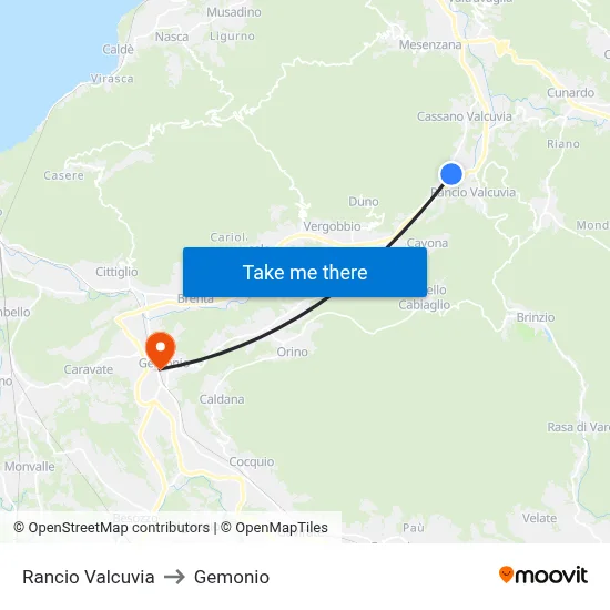 Rancio Valcuvia to Gemonio map