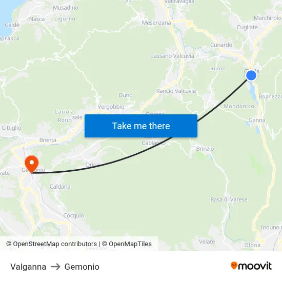 Valganna to Gemonio map