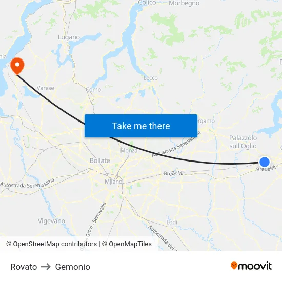 Rovato to Gemonio map