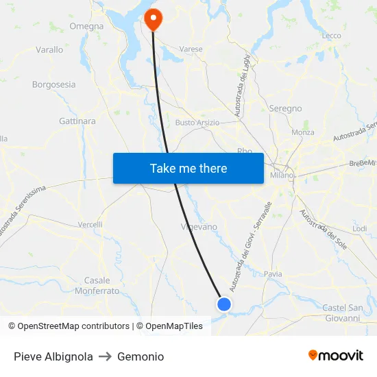 Pieve Albignola to Gemonio map