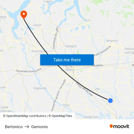 Bertonico to Gemonio map