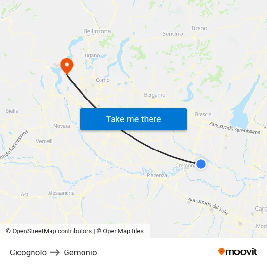Cicognolo to Gemonio map