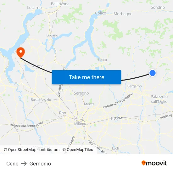 Cene to Gemonio map
