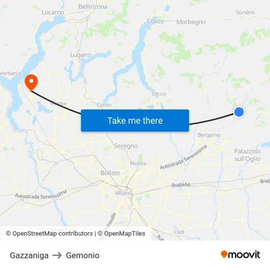 Gazzaniga to Gemonio map