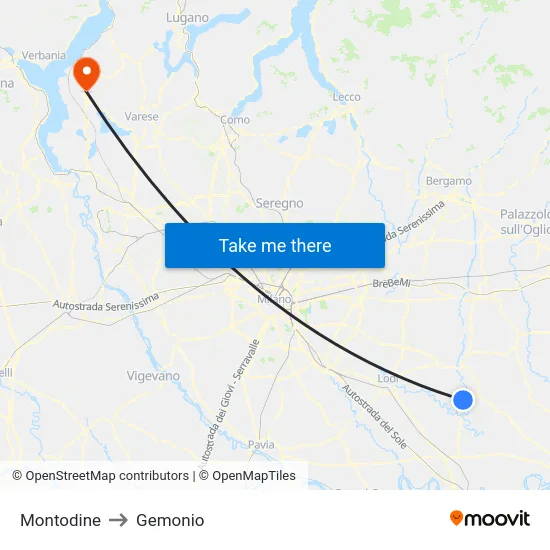 Montodine to Gemonio map