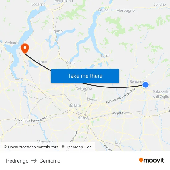 Pedrengo to Gemonio map