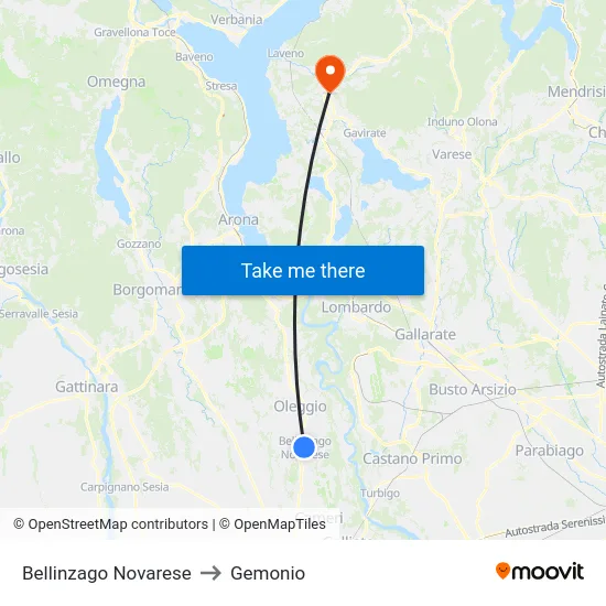 Bellinzago Novarese to Gemonio map