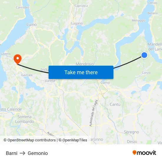 Barni to Gemonio map
