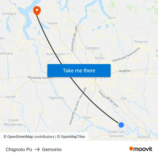 Chignolo Po to Gemonio map
