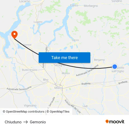 Chiuduno to Gemonio map