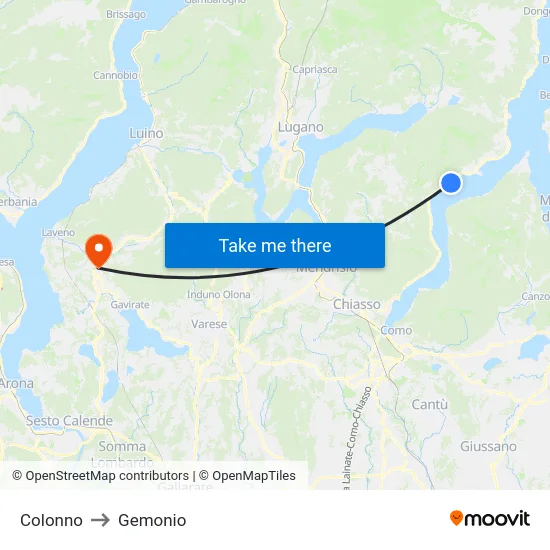 Colonno to Gemonio map