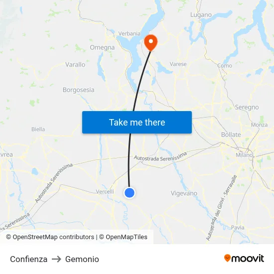 Confienza to Gemonio map