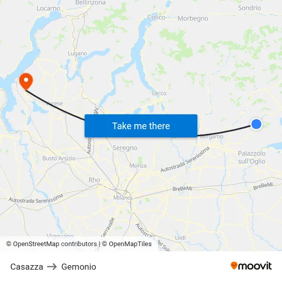 Casazza to Gemonio map