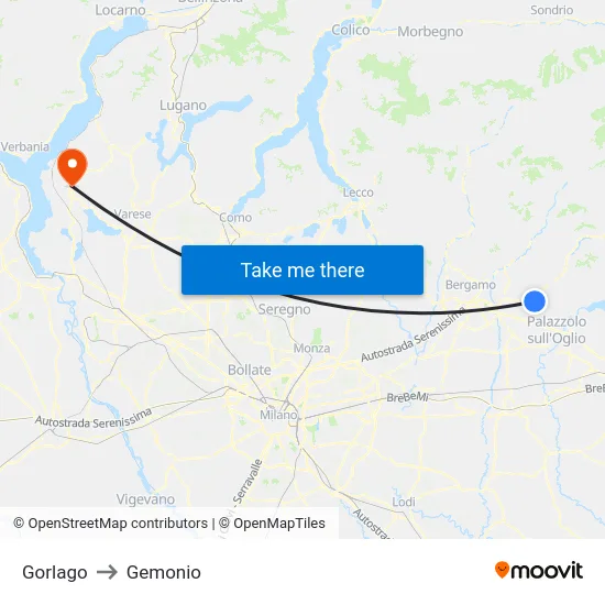 Gorlago to Gemonio map