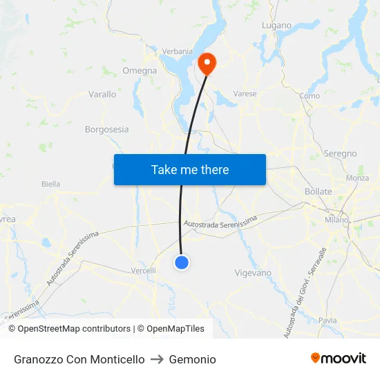 Granozzo Con Monticello to Gemonio map