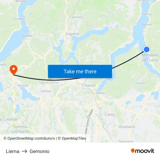 Lierna to Gemonio map