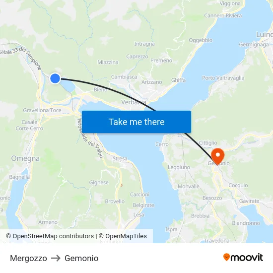 Mergozzo to Gemonio map