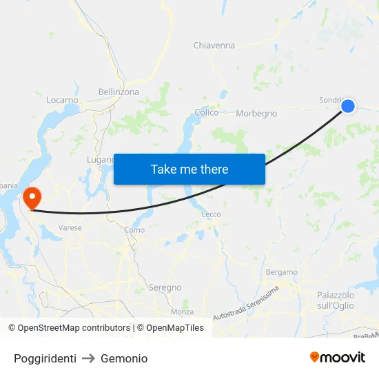 Poggiridenti to Gemonio map