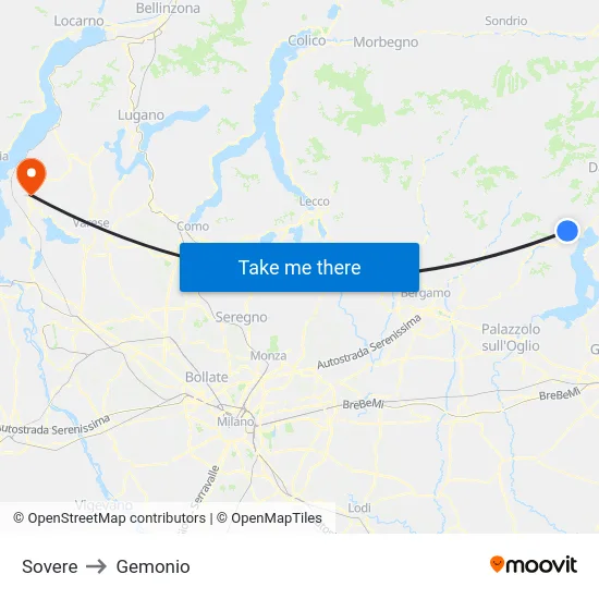 Sovere to Gemonio map