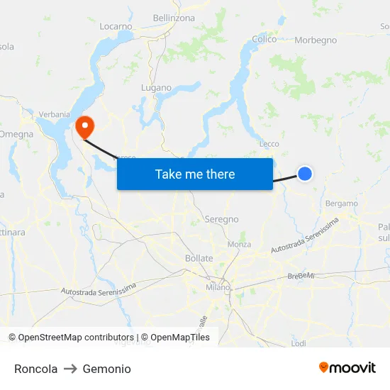 Roncola to Gemonio map