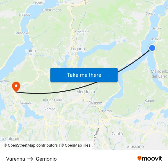 Varenna to Gemonio map