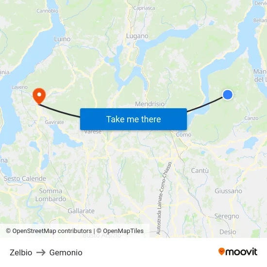 Zelbio to Gemonio map