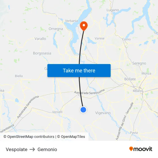 Vespolate to Gemonio map