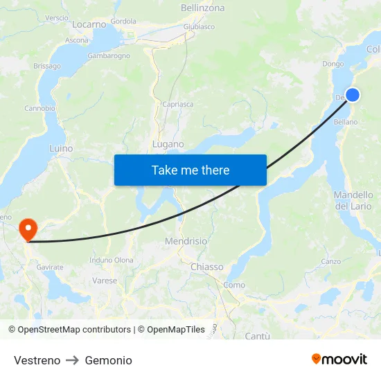 Vestreno to Gemonio map