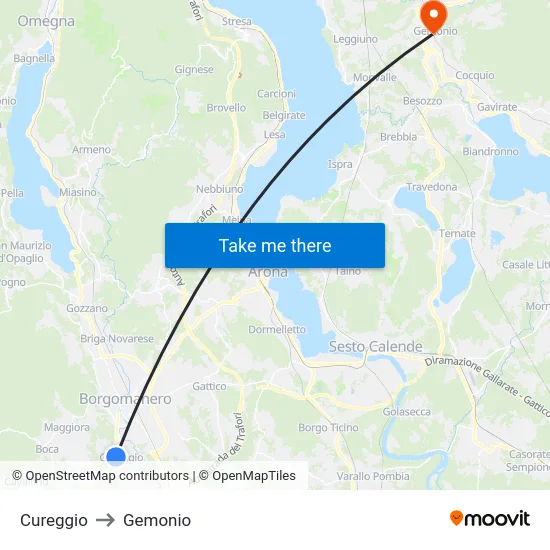 Cureggio to Gemonio map