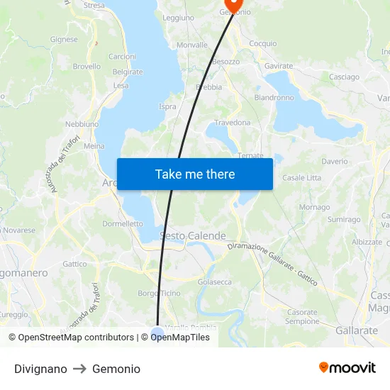 Divignano to Gemonio map