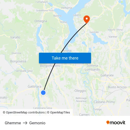 Ghemme to Gemonio map