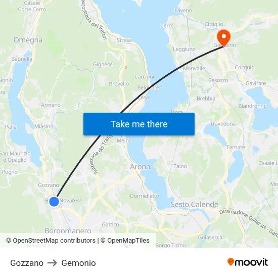 Gozzano to Gemonio map