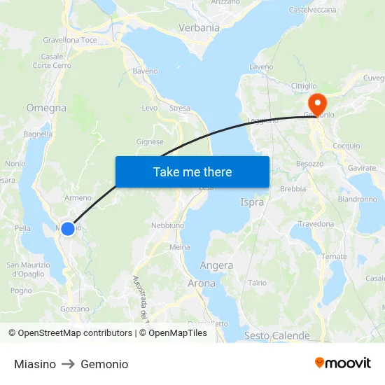 Miasino to Gemonio map