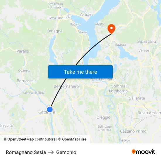 Romagnano Sesia to Gemonio map