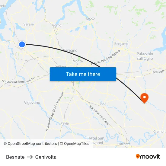 Besnate to Genivolta map