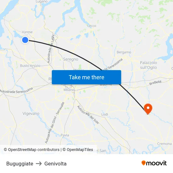 Buguggiate to Genivolta map