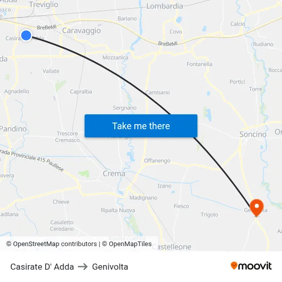 Casirate d'Adda to Genivolta map