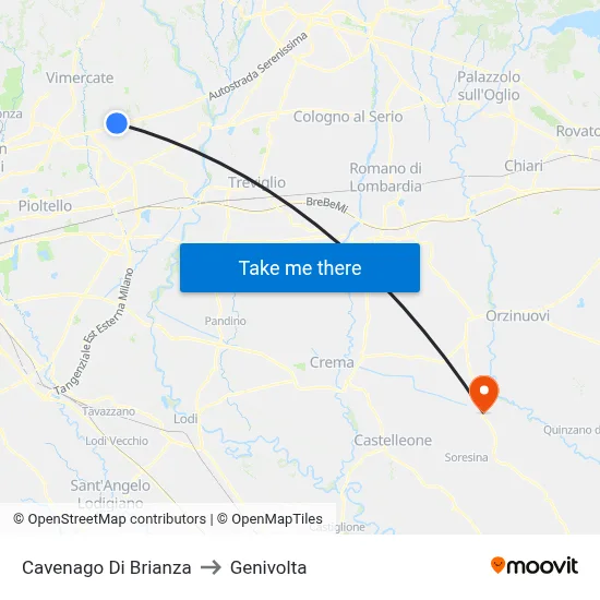 Cavenago di Brianza to Genivolta map