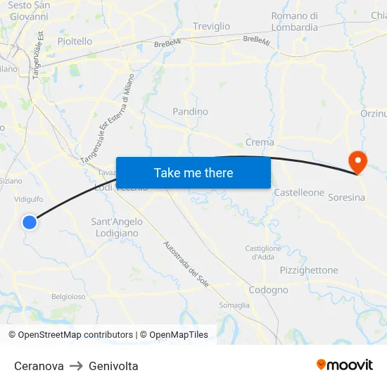 Ceranova to Genivolta map