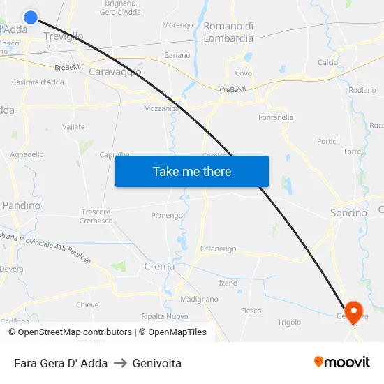 Fara Gera D' Adda to Genivolta map