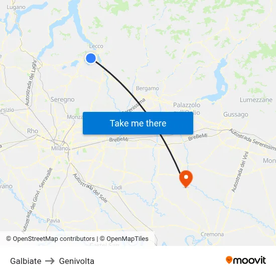 Galbiate to Genivolta map